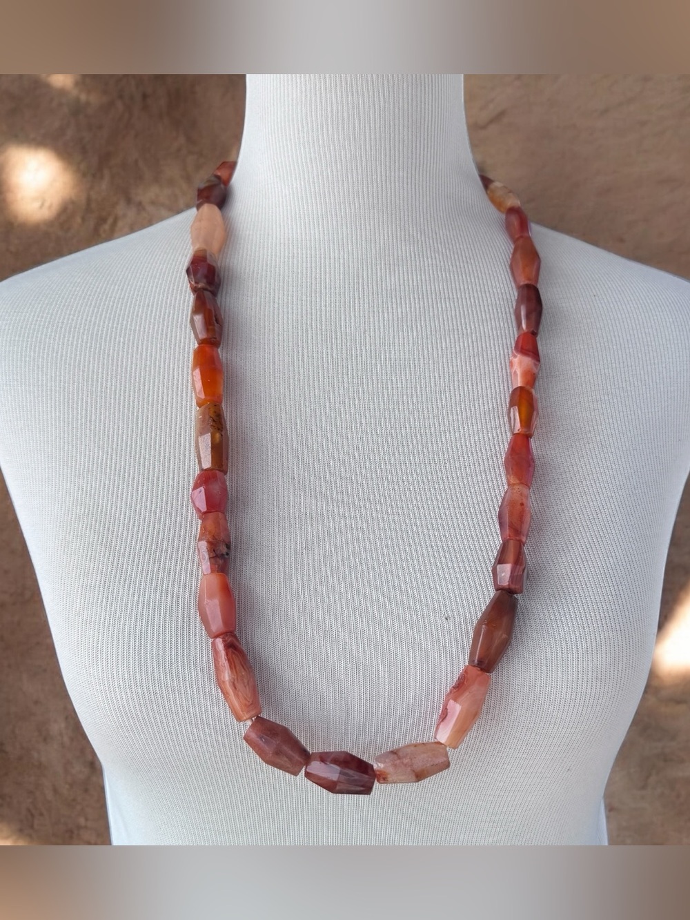 Vintage Carnelian Bead Strand Natural Agate Stone Faceted Rustic 32"